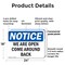 Signmission We Are Open Come Around Back, 24 in W x Rectangle, Plastic OS-2PACK-NS-P-1824-L-18990 - alternate 3